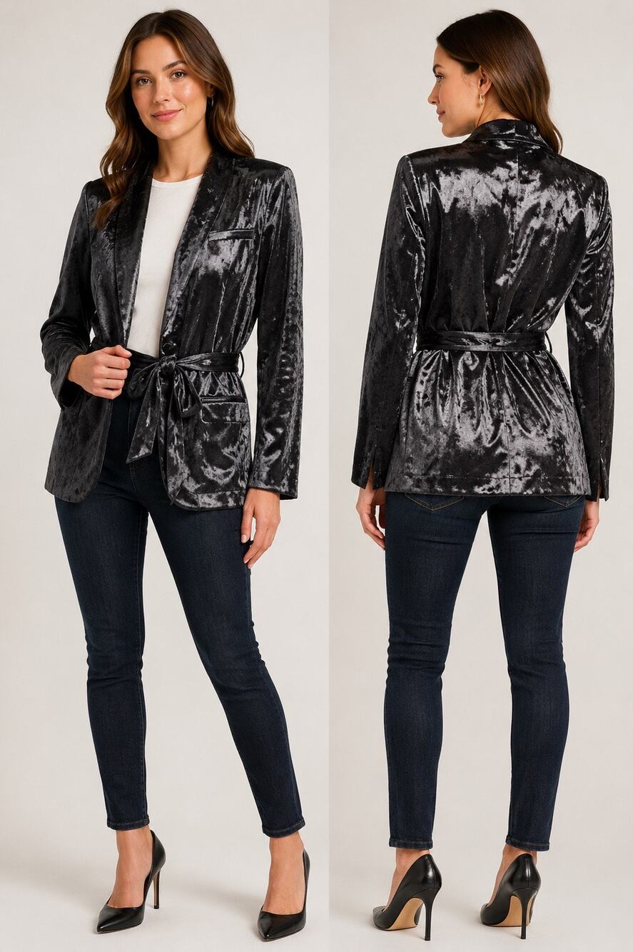 J.O.A. Crushed Velvet Blazer | Dark Charcoal | Size Medium | NWT